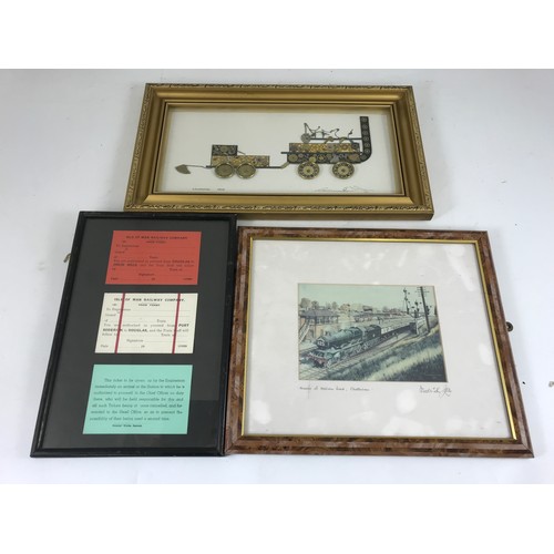 353 - RARE RAILWAY TICKETS , 3 FRAMED ISLE OF MAN RAILWAY COMPANY TICKETS UNDATED AND UNUSED, T/W A FRED L... 