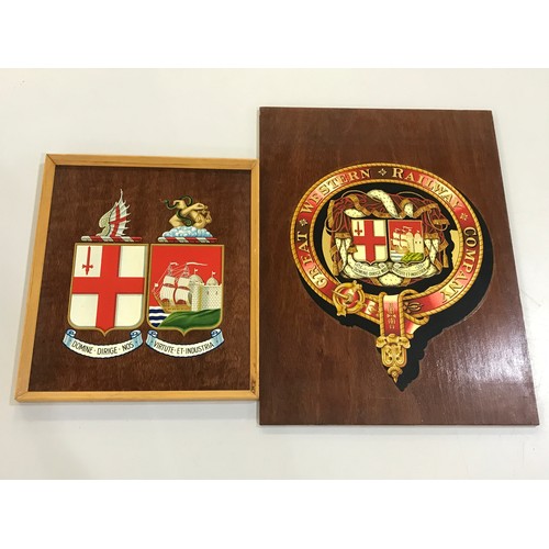 593 - GREAT WESTERN RAILWAY, A GWR COAT OF ARMS TRANSFER MOUNTED ON BOARD. PRESENTED TO THE VENDOR DURING ... 