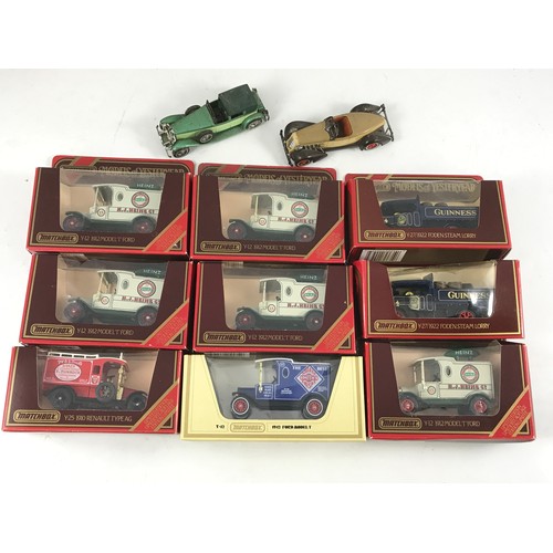 172 - MATCHBOX YESTERYEAR SERIES, 8 RED BOXED & 1 STRAW BOXED MODELS T/W 2 U/B CARS