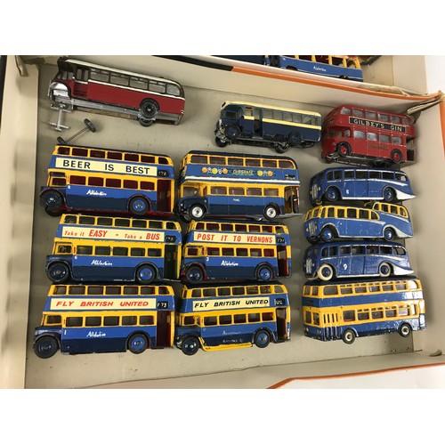 100 - DINKY TOYS, 8 REPAINTED MODEL BUSES, CORGI, 3 WHITE METAL KIT BUSES & 1 OTHER, PLUS OTHER WOODEN MAD... 