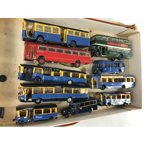 100 - DINKY TOYS, 8 REPAINTED MODEL BUSES, CORGI, 3 WHITE METAL KIT BUSES & 1 OTHER, PLUS OTHER WOODEN MAD... 