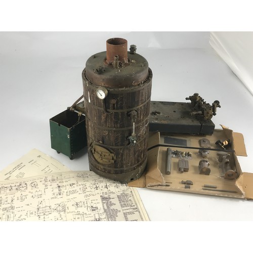 599 - VERTICAL STEAM BOILER, POSSIBLY TURNER, PLUS SUNDRY ACCESSORIES. NOT TESTED.