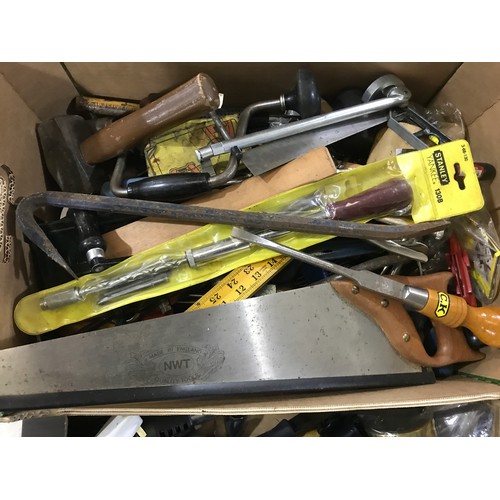 515 - 2 TRAYS OF MISC. HAND TOOLS, HAMMERS, SAWS, CROWBAR ETC.