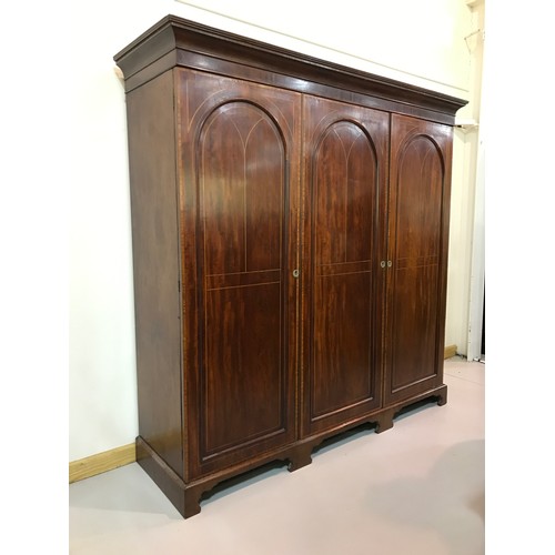 6 - LATE VICTORIAN INLAID MAHOGANY TRIPLE WARDROBE