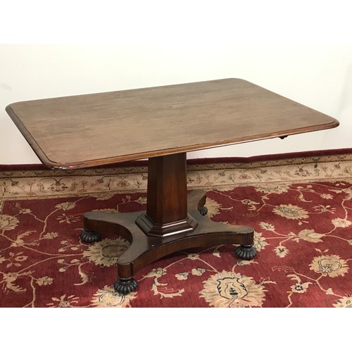 195 - RECTANGULAR TIPTOP MAHOGANY BREAKFAST TABLE ON QUADRAPARTITE BASE, approx. 134 x 90 cm