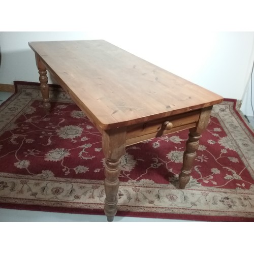 217 - PINE KITCHEN TABLE WITH TURNED LEGS 173cm long and 77cm tall