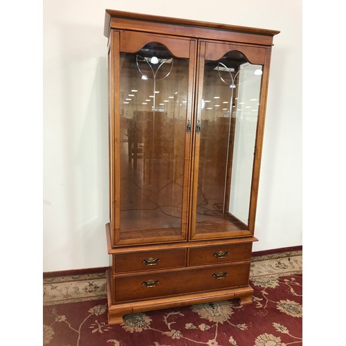 13 - MODERN GLAZED DISPLAY CABINET ON TWO LONG DRAWS. WIDTH 100 CM HEIGHT 180 CM