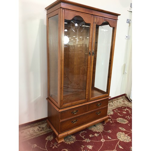 13 - MODERN GLAZED DISPLAY CABINET ON TWO LONG DRAWS. WIDTH 100 CM HEIGHT 180 CM