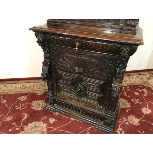 15 - VERY IMPRESSIVE GOTHIC OAK CABINET WITH GLAZED TOP 90CM WIDE X 225 CM HIGH