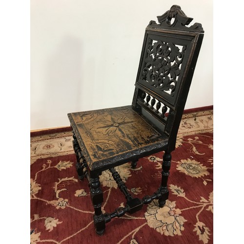 166 - SINGLE HALL CHAIR WITH PANEL SEAT AND CARVED BACK