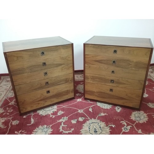 251 - PAIR OF ‘HEAL FURNITURE PRODUCTION’ INDIAN ROSEWOOD CHEST OF 5 DRAWERS POSSIBLY ROBERT HERITAGE FOR ... 