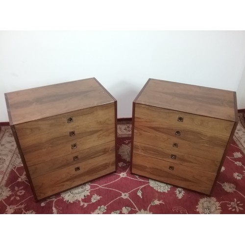 251 - PAIR OF ‘HEAL FURNITURE PRODUCTION’ INDIAN ROSEWOOD CHEST OF 5 DRAWERS POSSIBLY ROBERT HERITAGE FOR ... 