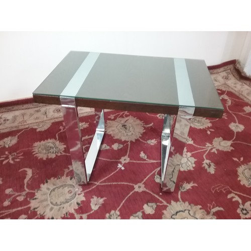 254 - STYLISH GLASS AND CHROME TABLE 75cm long and 57cm tall