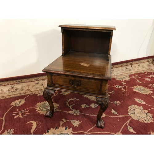 200 - TELEPHONE TABLE WITH CABRIOLE SCROLL CARVED LEGS WITH DRAW. WIDTH 46 CM, HEIGHT 69CM