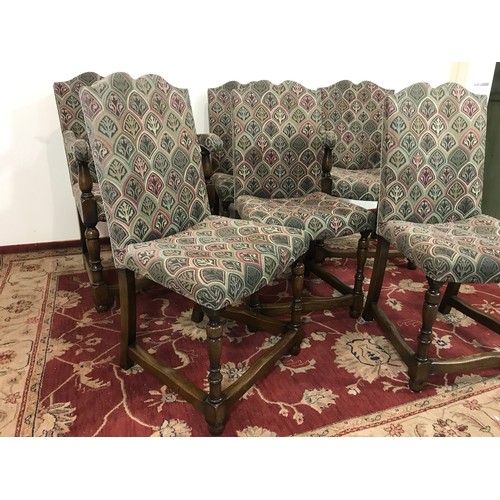 230 - SET OF 6 (4 PLUS 2 CARVERS) UPHOLSTERED DINING CHAIRS, WOLFF & O'MEARA