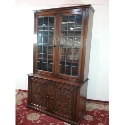 17 - GOOD QUALITY OLD WORCESTER FURNITURE LTD REPRODUCTION OAK GLAZED DISPLAY CABINET 215cm TALL & 128cm ... 