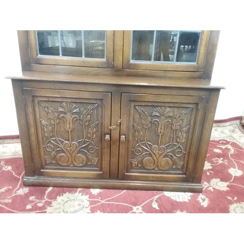 17 - GOOD QUALITY OLD WORCESTER FURNITURE LTD REPRODUCTION OAK GLAZED DISPLAY CABINET 215cm TALL & 128cm ... 