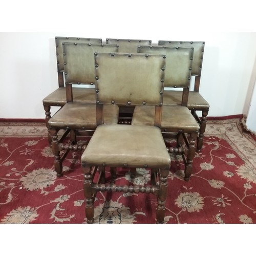 173 - GOOD QUALITY OLD WORCESTER FURNITURE LTD REPRODUCTION OAK SET OF 6 LEATHER SEAT DINING CHAIRS