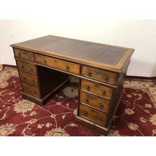 276 - TWIN PEDESTAL DESK WITH TOOLED LEATHER TOP, APPROX. 122 cm