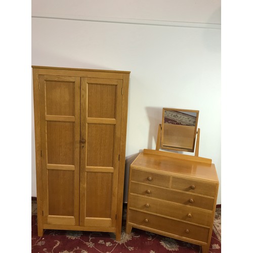 287 - MINISTRY 'BLONDE' OAK WARDROBE  91cm wide and 184cm tall AND DRESSING TABLE