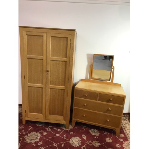 286 - MINISTRY 'BLONDE' OAK WARDROBE  91cm wide  and 184cm tall AND DRESSING TABLE