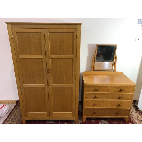 285 - MINISTRY 'BLONDE' OAK WARDROBE  107cm wide and 184cm tall 
 AND DRESSING TABLE