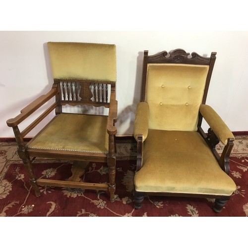 281 - VICTORIAN UPHOLSTERED CHAIR, 1 OTHER OAK CARVER CHAIR AND A BENTWOOD CHAIR