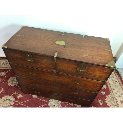 259 - GOOD QUALITY BRASS BOUND MILITARY CHEST OF 2 OVER 3 DRAWERS IN 2 SECTIONS WITH CARRY HANDLES, APPROX... 