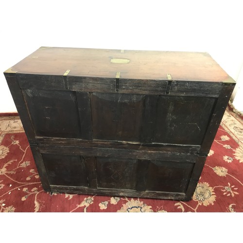 259 - GOOD QUALITY BRASS BOUND MILITARY CHEST OF 2 OVER 3 DRAWERS IN 2 SECTIONS WITH CARRY HANDLES, APPROX... 