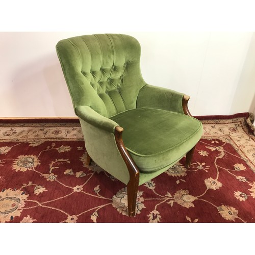 151 - GREEN UPHOLSTERED BUTTON BACK CHAIR