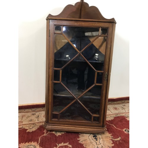 326 - EDWARDIAN INLAID MAHOGANY HANGING CORNER DISPLAY CABINET 57cm wide and  119cm long