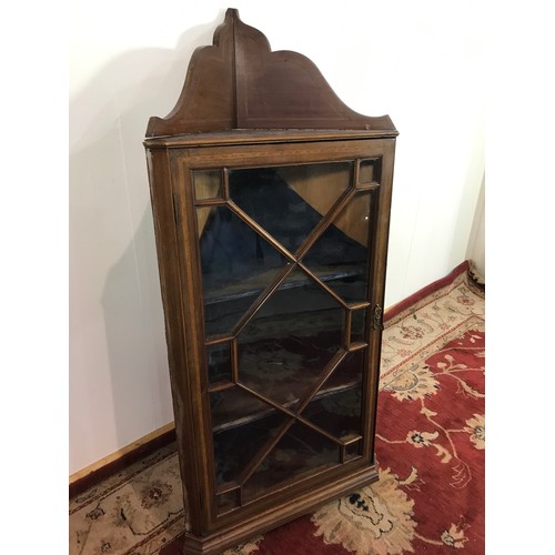 326 - EDWARDIAN INLAID MAHOGANY HANGING CORNER DISPLAY CABINET 57cm wide and  119cm long