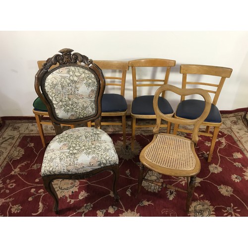 334 - VICTORIAN CHAIR WITH CANED SEAT AND OTHERS AND CHAIR WITH UPHOLSTERED SEAT AND BACK TOGETHER WITH SE... 