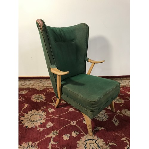 337 - STYLISH WING ARM CHAIR MARKED HK (HOWARD KEITH?)