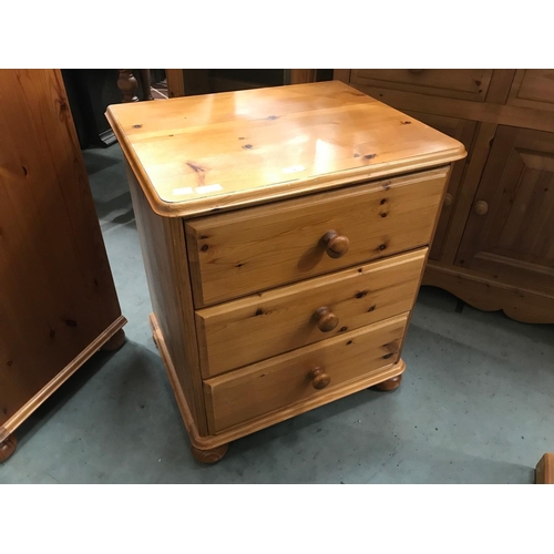 96 - PINE CHEST OF  3 DRAWERS 55cm wide and 64cm tall