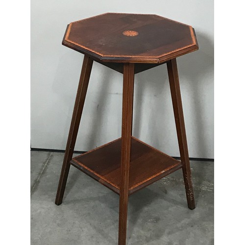 76 - INLAID MAHOGANY OCTAGONAL TOP OCCASIONAL TABLE 43cm wide and 70cm tall