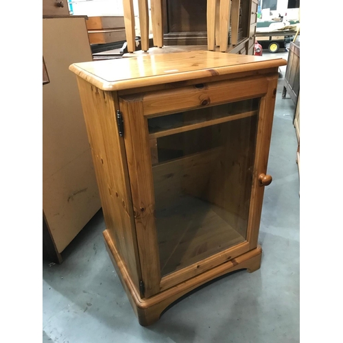 38 - MODERN GLAZED PINE HI-FI CABINET 56cm wide and  83cm tall