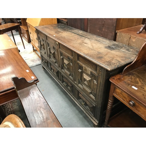 126 - LARGE CARVED OAK CHEST, approx. 180 cm long and 85cm tall