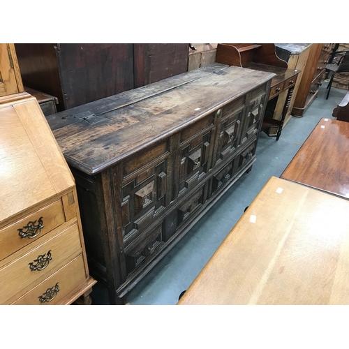 126 - LARGE CARVED OAK CHEST, approx. 180 cm long and 85cm tall