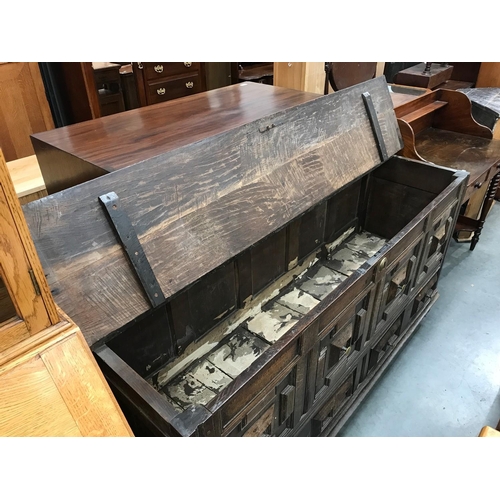 126 - LARGE CARVED OAK CHEST, approx. 180 cm long and 85cm tall