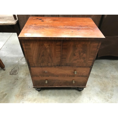 35 - 2 DUMMY DRAWER COMMODE WITH FITTED INTERIOR ON TURNED FEET 62cm wide and  77cm tall