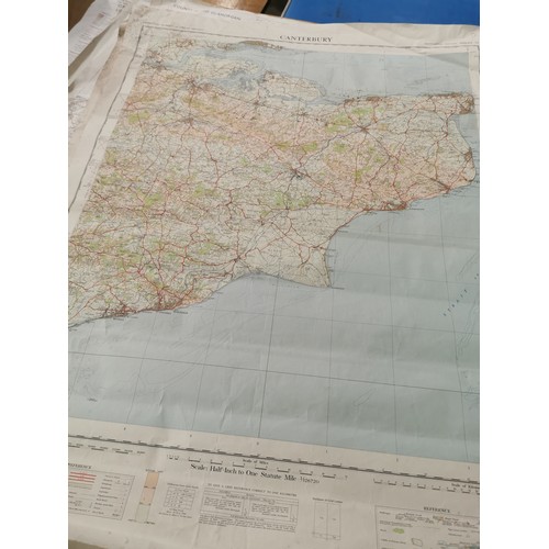 282 - QUANTITY OF LARGE SCALE OS MAPS OF ROLLED PRINTED MAP STYLE MANY OF A3 AND UPWARD SIZE, APPROX. 80 M... 