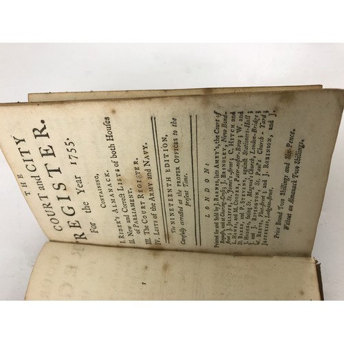 302 - THE COURT AND CITY REGISTER FOR THE YEAR 1755, 19TH EDITION, AND THE ROYAL KALENDER OR COMPLETE AND ... 