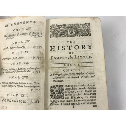 300 - THE HISTORY OF POMPEY THE LITTLE OR THE ADVENTURES OF A LAP DOG, LONDON 1751, PERIOD CALF BINDING, R... 