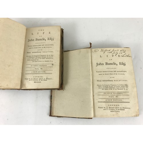 295 - MISC. ANTIQUARIAN BOOKS, MOSTLY LEATHER BINDINGS, INC. JOHN BUNCLE 2 VOLS. OF 4, LONDON 1770, REV. G... 