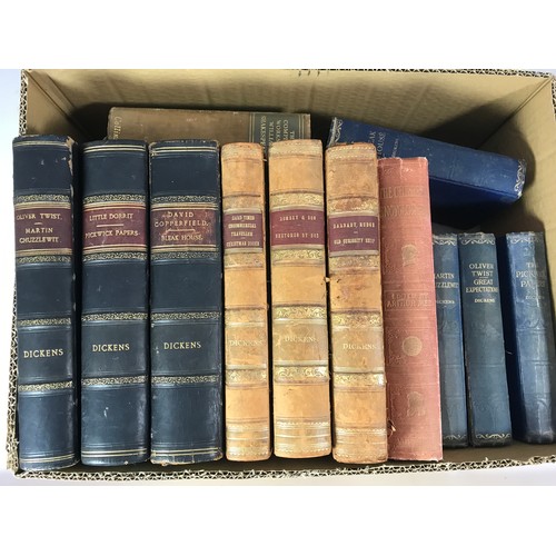 251 - BOOKS, 3 VOLS OF DICKENS CHAPMAN & HALL ILLUSTRATED BY BARNARD, T/W 3 LEATHER BOUND EDITIONS & ARTHU... 