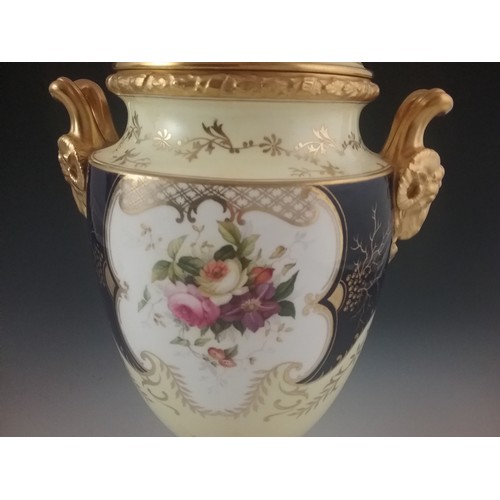 345 - PAIR OF IMPRESSIVE COALPORT URN SHAPED VASES WITH COVERS ON PEDESTAL STANDS APPROX  42CM TALL