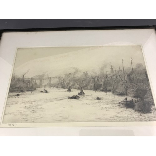 42 - PAIR OF EARLY 20TH CENTURY MARINE ENGRAVINGS ESTUARY AND RIVER THAMES SCENES, WL WYLLIE PENCIL, SIGN... 