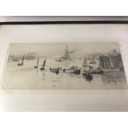 42 - PAIR OF EARLY 20TH CENTURY MARINE ENGRAVINGS ESTUARY AND RIVER THAMES SCENES, WL WYLLIE PENCIL, SIGN... 