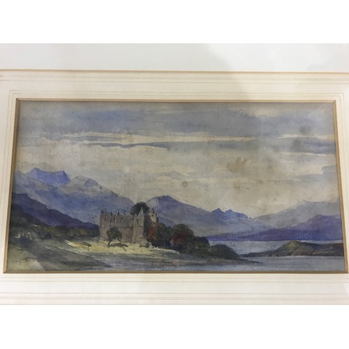 39 - WATERCOLOUR INSCRIBED VERSO WILLIAM LEIGHTON LEACH (1804-1883)  DEPICTING CASTLE IN MOUNTAIN AND LAK... 